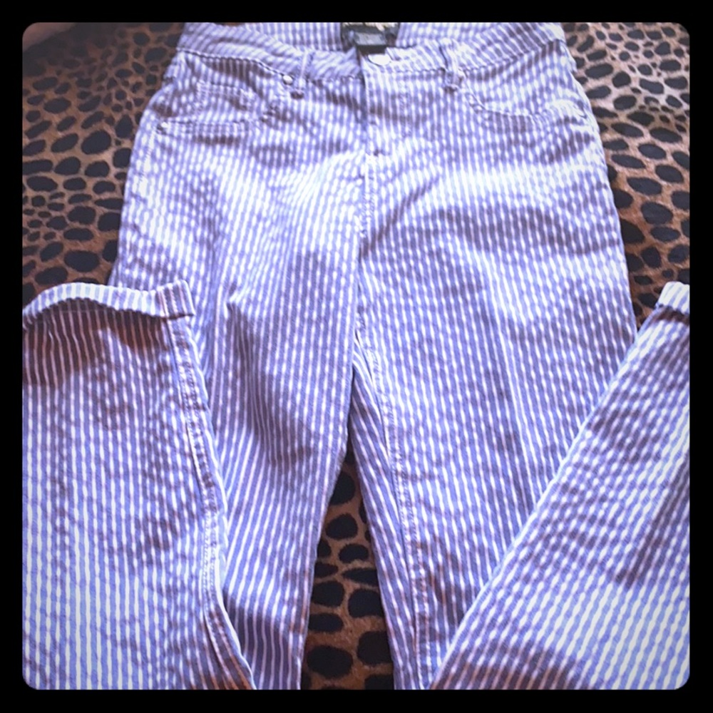 Blue/white striped spandex type pants